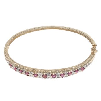 9ct Yellow Gold 0.10ct Diamond and Ruby Bangle