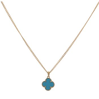18ct Yellow Gold Blue Clover Pendant and Chain 16"