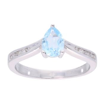 9ct White Gold Blue Topaz and Diamond Dress Ring