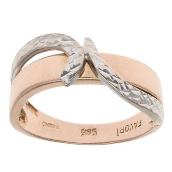 14ct Yellow and White Gold Patterned Crossover Ring
