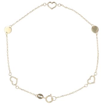 9ct Yellow Gold Heart Silhouette and Disc Bracelet 7.5"