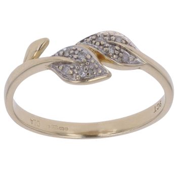 9ct Yellow Gold 0.05ct Diamond Leaves Ring
