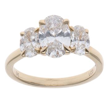 9ct Yellow Gold 2.25ct Oval Cut Lab Grown Diamond Trilogy Ring