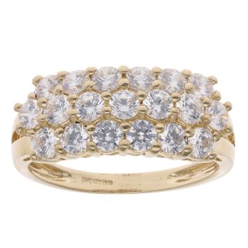 14ct Yellow Gold Cubic Zirconia Three Row Ring