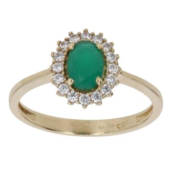 14ct Yellow Gold Cubic Zirconia Chalcedony Cluster Ring