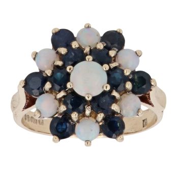 9ct Yellow Gold Sapphire And Opal Cluster Ring