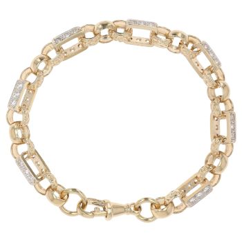 9ct Yellow Gold Cubic Zirconia Square Link Belcher Bracelet 8"
