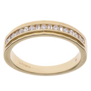 18ct Yellow Gold 0.25ct Brilliant and Baguette Cut Diamond Half Eternity Ring