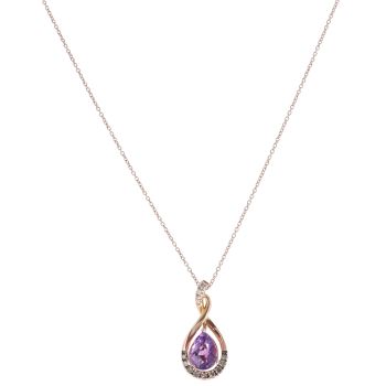 14ct Rose Gold 0.25ct Diamond and Amethyst Pendant and Chain 18"