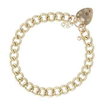 9ct Yellow Gold Heart Lock Charm Bracelet 7"