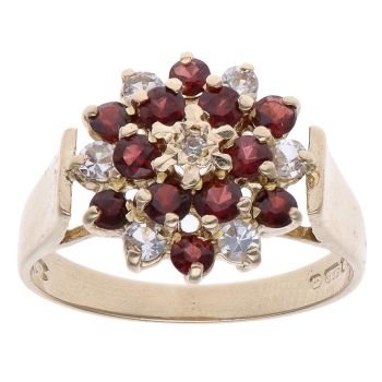 9ct Yellow Gold Garnet and Cubic Zirconia Cluster Ring