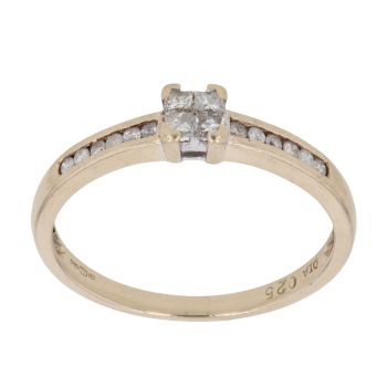 9ct Yellow Gold 0.25ct Brilliant and Princess Cut Diamond Cluster Ring