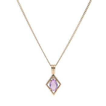 9ct Yellow Gold Cubic Zirconia and Amethyst Pendant and Chain 20"