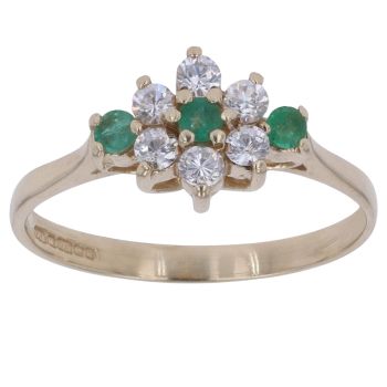 9ct Yellow Gold Cubic Zirconia and Emerald Cluster Ring