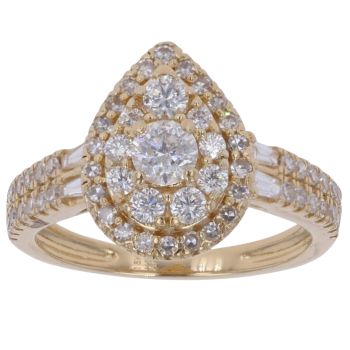 18ct Yellow Gold 0.86ct Brilliant and Baguette Cut Diamond Cluster Ring