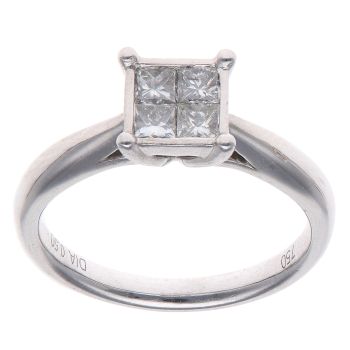 18ct White Gold 0.50ct Princess Cut Diamond Cluster Ring