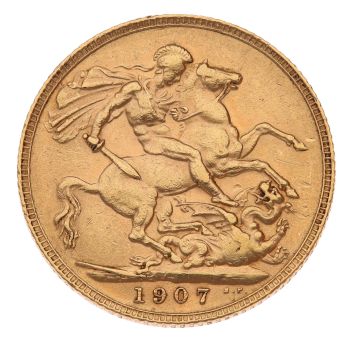 1907 Edward VII Large Head UK Full Sovereign Coin