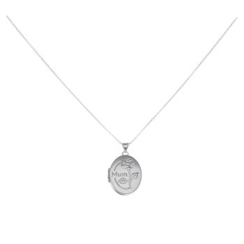 Silver Rose Mum Locket and Chain 18" By Icesia