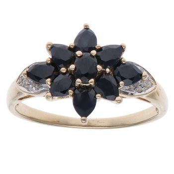9ct Yellow Gold 0.03ct Brilliant Cut Diamond and Sapphire Cluster Ring