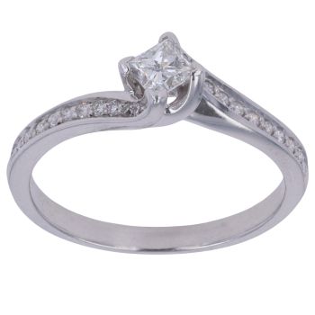 18ct White Gold 0.35ct Princess and Brilliant Cut Diamond Solitaire Ring