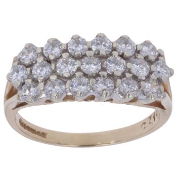 9ct Yellow Gold Cubic Zirconia Three Row Ring