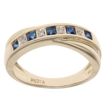 9ct Yellow Gold 0.04ct Diamond And Sapphire Crossover Ring