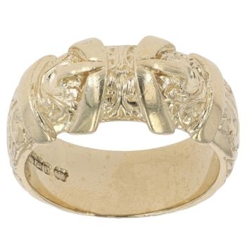 9ct Yellow Gold Patterned Double Buckle Ring