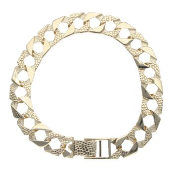 9ct Yellow Gold Square Patterned Curb Bracelet 9"