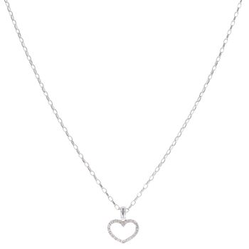 9ct White Gold 0.10ct Diamond Heart Pendant and Chain 24"