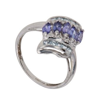 9ct White Gold Cubic Zirconia and Tanzanite Wave Ring