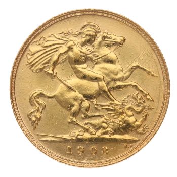 1908 Edward VII Large Head UK Half Sovereign Coin