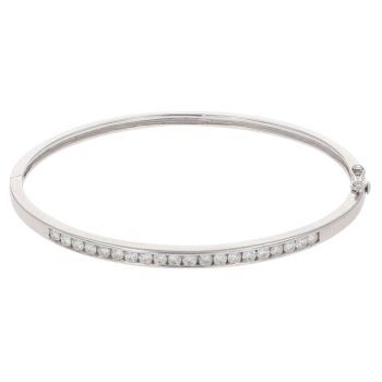 9ct White Gold 1.00ct Round Brilliant Cut Diamond Hinged Bangle