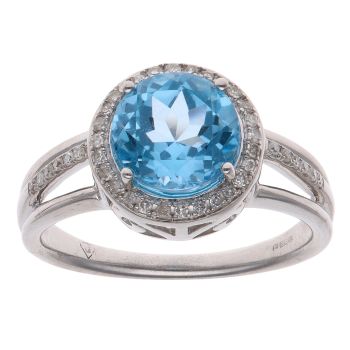 9ct White Gold 0.20ct Diamond and Blue Topaz Cluster Ring
