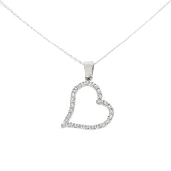 Silver Cubic Zirconia Open Heart Pendant And Chain 18"