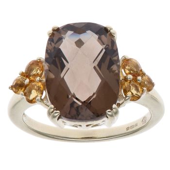 9ct Yellow Gold Citrine and Smoky Quartz Ring