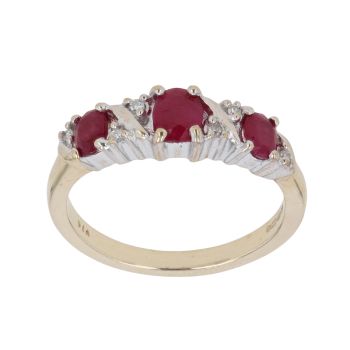 9ct Yellow Gold 0.05ct Brilliant Cut Diamond and Ruby Three Stone Ring