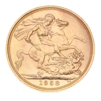 1958 Elizabeth II First Portrait UK Full Sovereign Coin
