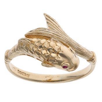 9ct Yellow Gold Ruby Fish Ring