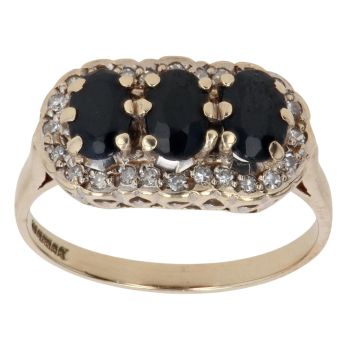 9ct Yellow Gold 0.10ct Diamond and Sapphire Three Stone Ring