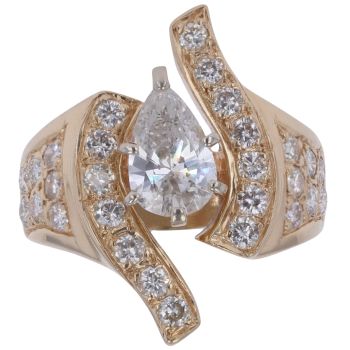 14ct Yellow Gold 1.85ct Brilliant and Pear Cut Diamond Fancy Ring