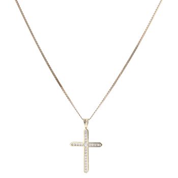 9ct Yellow Gold Cubic Zirconia Cross Pendant and Chain 26"