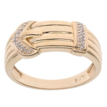 9ct Yellow Gold 0.05ct Diamond Patterned Buckle Ring