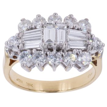18ct Yellow Gold 1.50ct Baguette and Brilliant Cut Diamond Cluster Ring