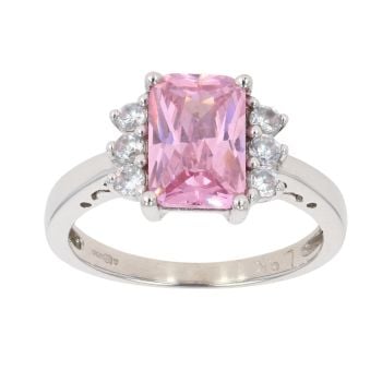 9ct White Gold Pink And White Cubic Zirconia Ring