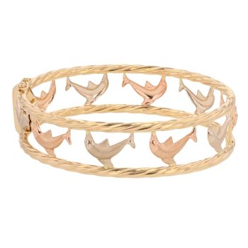 18ct Yellow White and Rose Gold Dolphin Bangle