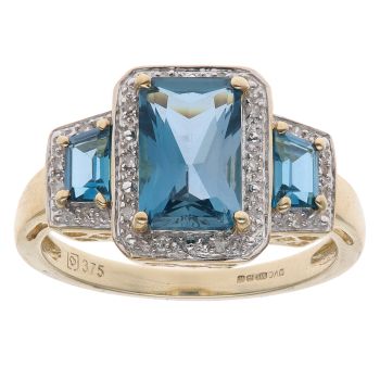 9ct Yellow Gold 0.10ct Diamond and Topaz Fancy Ring