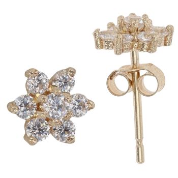9ct Yellow Gold Cubic Zirconia Cluster Stud Earrings
