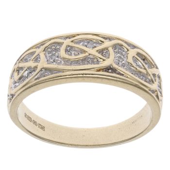 9ct Yellow Gold 0.05ct Diamond Celtic Signet Ring