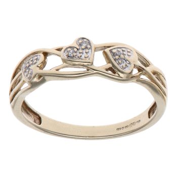 9ct Yellow Gold 0.05ct Brilliant Cut Diamond Hearts Fancy Ring