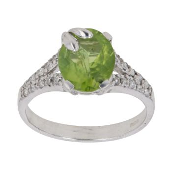 9ct White Gold 0.20ct Diamond and Peridot Single Stone Ring